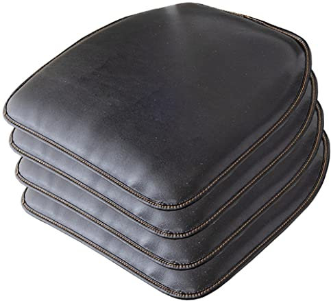 LinFortune Stuhlkissen Leder Küchenstuhlkissen Form Sitzkissen und Esszimmerstuhlpolster 43 x 40 cm rutschfeste Gummirückseite 1/2/4 Packungen (Farbe: Schwarz 3 Größe: 4er Set)