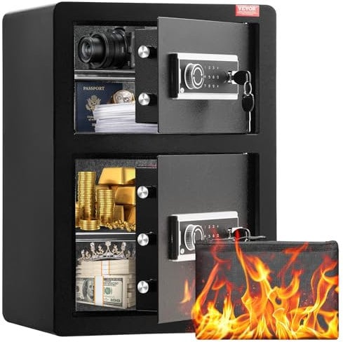 VEVOR Safe Tresor mit feuerfester Geldtasche, Doppeltüren-Safe 3,5 Kubikfuß, 2 höhenverstellbare Trennwände, digitaler Möbeltresor mit Schlüssel, Code, Safe für Geld Schmuck Wertsachen, Schwarz