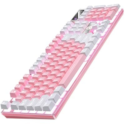 jojofuny 104 Key Gaming Keyboard, Mechanical, USB, Pink