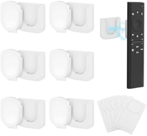 Realjoy 6 Pcs Magnetic Remote Control Holder, Wall Mounted TV Remote Holder, White Wall Remote Control Holder without Drilling for TV Air Conditioner Remote Control Charge Socket
