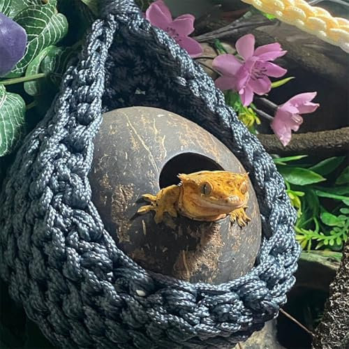 HyzaPhix Hängematte Reptilien Zubehör, Terrarium Zubehör Gecko, Reptilien Dekoration für Eidechsen, Schlangen, Leguan (grau, Keine Kokosschale)