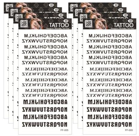 OUDQFCJ 8 feuilles de tatouages temporaires personnalisés autocollants de fausses lettres autocollants imperméables noirs tatouage de nom DIY pour femmes et hommes
