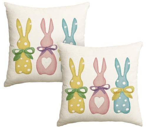 Artoid Mode Gelb Rosa DREI Hasen Ostern Kissenbezüge 2er Set, 40x40 cm Saisonnal Easter Zierkissenbezug Cushion Cover Couch Wohnzimmer Deko