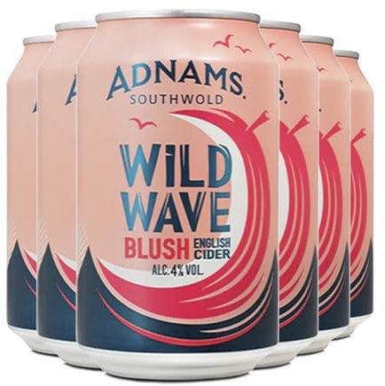Adnams Wild Wave Blush Cider | Vegan Friendly | English Cider with Rose Botanical Extract | 4% ABV | 6 x 330ml Cans | Crisp & Refreshing | Pack of 6