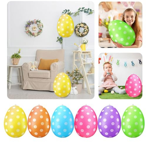 40 cm Osterei Ei | Riesige Plastikeier Deko | Osterdeko in schönen leuchtenden Farben | Ostereier zum Aufhängen | Ornament für Osterkörbchen Frühlingsdeko,Ostern Geschenke Kinder (6PC)