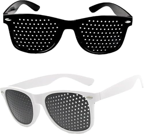 2 Piezas Gafas Estenopeicas Antifatiga, Anteojos Estenopeicos Unisex Gafas Reticulares Antimiopía, para Entrenamiento Ocular (Negro, Blanco)
