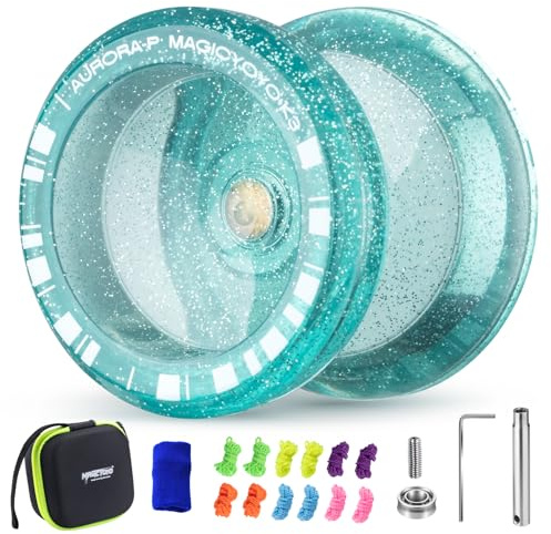 MAGICYOYO JoJo K3 Glitzergrün, Profi JoJo mit Leerlauf und Kugellager, 2 In 1 Responsive & Unresponsive Jo Jo, Neospin Yoyo für Kinder und Anfänger, Magic Jo-Jo mit 12-Saiten, Lagersatz, Gehäuse