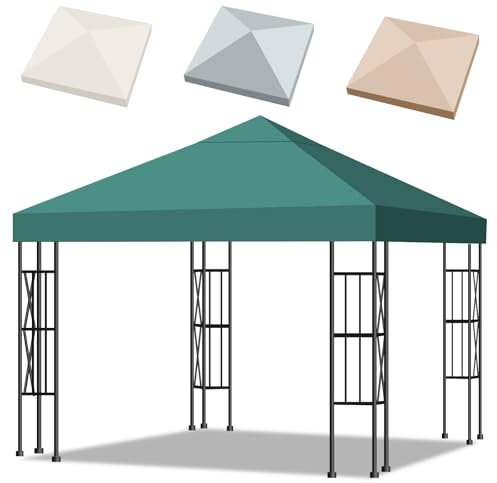 Inoamity Toile de Toit de Rechange 3x3m Imperméable pour Pergola/Tonnelle, Housse Amovible Anti-UV, Haute Résistance (300D Polyester)– Protection Solaire pour Jardin, Terrasse, Camping et Plage, Vert