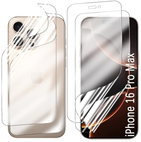 Yxiummo Hydrogel Film for iPhone 16 Pro Max,2 Pcs Screen Protector Soft with 2 Pcs Back Film Transparent HD Clear,Anti-Bubble,Self-Healing Easy Installation[Not Glass]