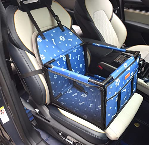 GoBuyer Waterproof Pet Dog Car Seat Booster Carrier Box and Basket with Seat Belt Harness Restraint for Puppy Cat Travel (Blue, Medium 50x40cm)