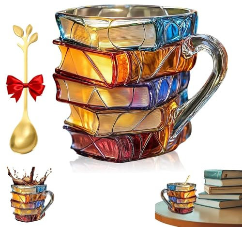 Painted Book Mug, Book Coffee Mug, Novelty 3D Painted Books Coffee Mugs, 11OZ Unique Books Stack Coffees Cup, Collection Gifts for Literature Lovers, Hot Or Cold Brews