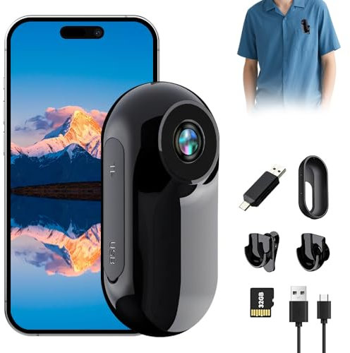 WDKXCN Mini Cámara Deportiva, 1080P Magnético Camara, 360° Deportiva con 32GB Memoria Tarjeta, Camara Acción Moto Portátil, Bodycam para Interior y Exterior (Negro)