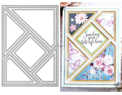 DzIxY Patchwork Geometrisches Quadrat Dreieck Hintergrundbrett Metall Stanzformen für Kartenherstellungs-Kit Prägeschablonen Papier Stanzformen Set Scrapbook Schablonen Zubehör Maschinenschablonen