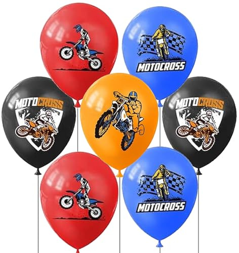 Ovanda 20 Stück Motocross Luftballons 30 cm für Kindergeburtstag Rennparty | Aus Latex, in Rot, Schwarz und Orange mit Rennwagen und Zielflaggenmotiven; für Auto, Motorrad und Motocross Partys.