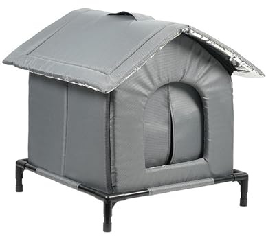 Milageto Niche pour Chat Extérieur avec Poignée de Transport, Abri Isotherme Imperméable et Résistant au Vent pour Hiver, Maison de Jardin Hors-Sol avec Pieds surélevés pour Jardin, Cour, Terrasse, L