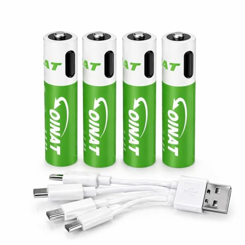AAA Rechargeable NiZn Batteries 1.6V 4-Pack with USB-C Charging Cable, Eco-Friendly High Capacity 1500 Cycles Long-Lasting Power for Remote Controls, Cameras & Smart Devices