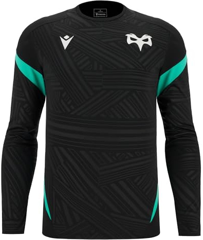 Macron Ospreys Rugby 2025/26 Mens Training Poly LS T-Shirt Black (UK, Alpha, L, Regular, Regular)