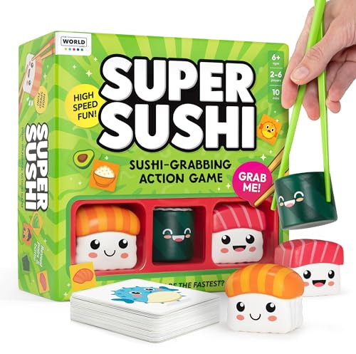 The World Game Super Sushi – Juego de Mesa Familiar Divertido – Juego de Cartas rápido para niños, Adolescentes y Adultos - Juegos Familiares para niños 8-12 años
