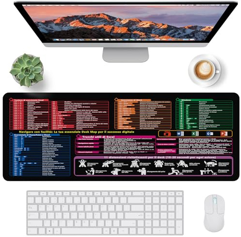 Oaioya Grande Tappetino per Mouse e Tastiera con Scorciatoie per Ufficio,800 * 300mm Tappetino per Scrivania con Scorciatoie da tastiera e Formule in Italiano per Excel/Word/PPT Ufficio Studio