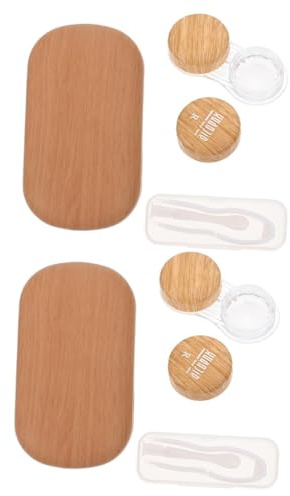 BAZEITFLOW Vintage Leather Contact Lens Case Dual Compartment Large Diameter Wood Grain Contacts Lens Organizer Leak-proof Portable Storage Box for Travel and Daily Use (light Brown, 2pcs
