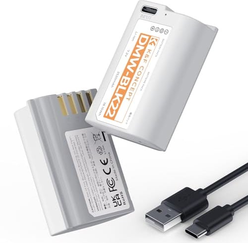 K&F CONCEPT 2520 mAh DMW-BLK22 Akku, 2er-Pack USB-C 2,5 Stunden vollständig aufgeladener BLK22 Battery Kompatibel mit Panasonic LUMIX S5, S5II, GH6, GH5, G5 II, S5 IIX, GH7, S9, G9 II