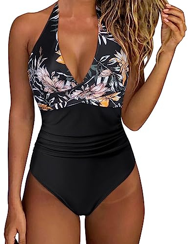 Traje de baño para mujer, con cuello en V, sexy, con forma curva, bañador deportivo para adelgazar, con acolchado, sin aros, amarillo, XL