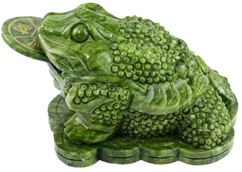 Licsaliwe Money Frog, Feng Shui Frog Statue with Coin for Wealth and Good Luck, Chinese Jade Toad Home Office Decor