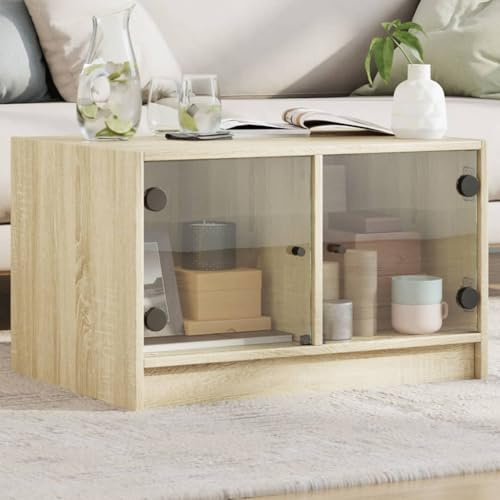 Fangmaliuyun Couchtisch Sonoma Eiche 68x50x42 cm mit Glastüren Modernes Wohnzimmertisch aus Holzwerkstoff und Glas Robust bis 80 kg für Living Room & Büro