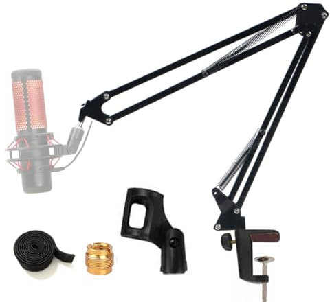 Tentucro Professional Microphone Stand Adjustable Suspension Boom Scissor Arm Studio Desktop Mic Clip Mount Holder for Blue Yeti, Snowball and Other Microphones