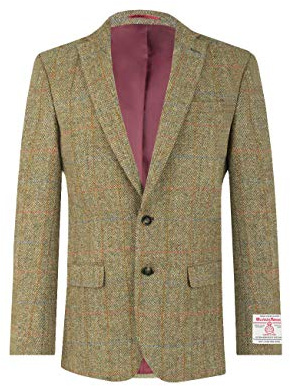 Dobell Harris Tweed Mens Green Herringbone Windowpane Check Jacket Regular Fit 100% Wool-42R