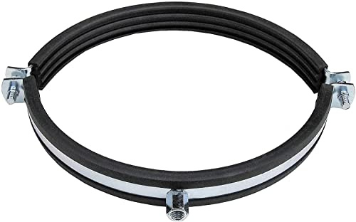 rohrfix-24 Lüftungsrohrschelle mit Gummieinlage (560 mm) - Stahl verzinkt - mit Gummieinlage - Anschlussmutter M8/10 - schwarz - Silbrig-metallisch