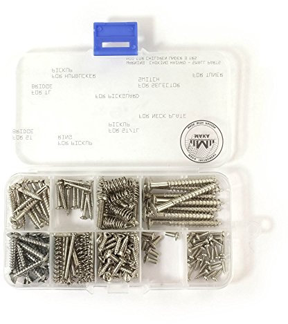 MAKA Guitar Screw Kit Assortment Box Kit for Electric Guitar Bridge, Pickup, Pickguard, Tuner, Switch, Neck Plate, with Springs, 9 Types, Total 149 Screws, Chrome