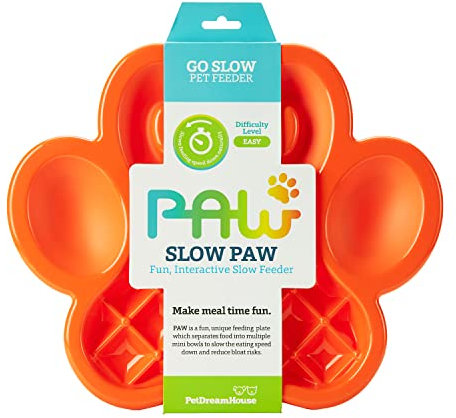 PetDreamHouse Paw Feeder Gamelle Interactive pour Chiens, Chiots ou Chats Assiette pour friandises Contrôle Rapide Anti-ballonnements Orange