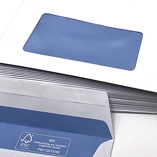 umschlag-discount - Briefumschläge DIN lang mit Fenster für Laserdrucker geeignet (100 Stück), selbstklebend - Laser Umschläge 22 x 11 cm - Sichtschutz, FSC-zertifiziertes Papier
