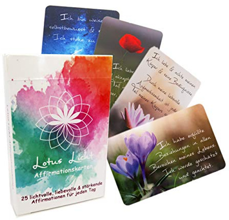 Lotus Licht Lebenskarten Inspirationskarten 25 Affirmationskarten mit positiven Gedanken für jeden Tag Achtsamkeitskarten Mantra Kartenset Tageskarten geschenke für frauen Männer Kinder