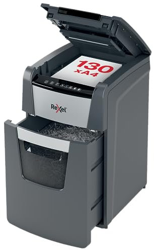 Rexel Optimum AutoFeed+ 130M Automatischer Aktenvernichter, 130 Blatt automatisch, Sicherheitsstufe P5, Mikroschnitt, für kleinere Büros, 44 Liter Abfallbehälter, 2020130MEU