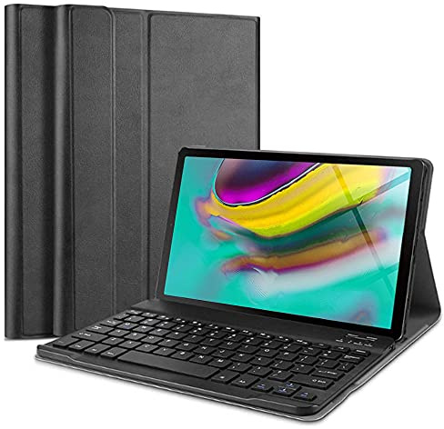 QYiD Tastatur Hülle für Galaxy Tab S5e 2019 SM-T720/T725/T727, Ultra Dünn Ständer Folio PU Ledertasche mit Blautooth Tastatur für Galaxy Tab S5e 10.5 Zoll SM-T720 SM-T725, Schwarz