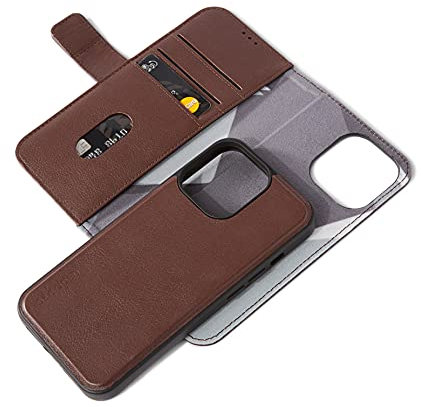 Decoded Detachable Wallet Case for Apple iPhone 13 Pro - European Leather Flip Case Cover with Card Slot - Magnetic Closure - Complete Protection - Brown