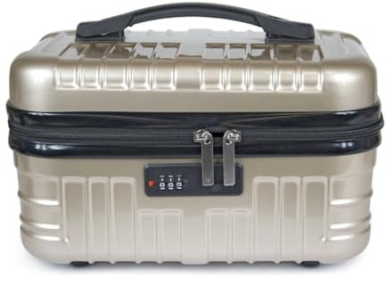 KINSTON Vanity Case Rigide - Trousse de Toilette Voyage Cosmétiques Code - Rigide avec Poignet - Grande capacité - Champagne