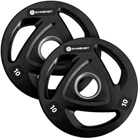 GYMENIST Premium Olympic Rubber Coated Metal Weight Plates for Men and Women – Durable Non Slip Grip and Long-Lasting Weights Plate Gym Sets for Home and Commercial Use (10 Lb - Pair, Rubber)