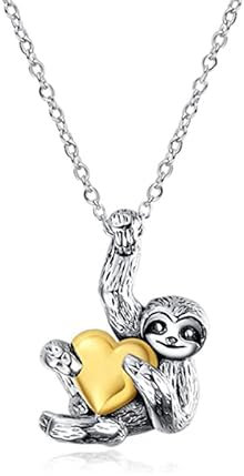 DUTACK Einfacher Stil Faultier Umarmung Goldfarbe Herz Liebe Anhänger Halsketten für Frauen Mädchen Mode Tiercharme Halsband Schmuck Geschenke