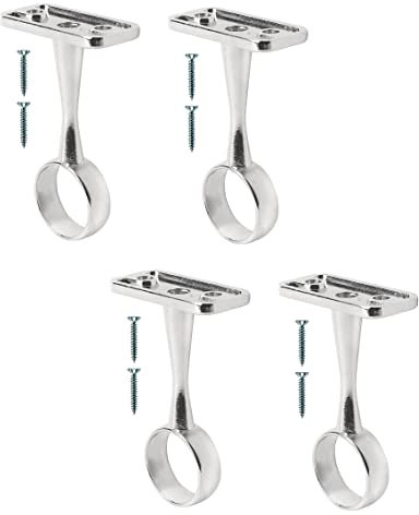 TERF® Lot de 4 supports de fixation au plafond en chrome poli pour tringle à rideaux jusqu'à 19 mm de diamètre - Support mural pour penderie, penderie, rideau de douche avec fixation