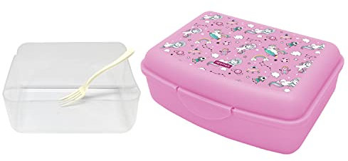 NERTHUS FIH 1226 Fiambrera Infantil Unicornios, Caja de Almuerzo Ligera y Fácil de Limpiar con Divisor y Tenedor