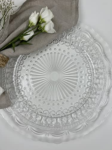 ThePure. Switzerland Sottopiatti Vetro Vintage | 33CM Piatti di Carta per Feste | Trasparente Eleganti | Colorati (Trasparente, Vetro)