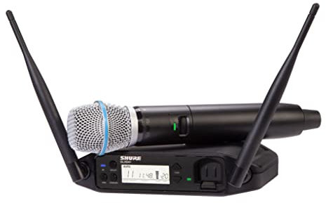 Micrófono inalámbrico Shure GLXD24+/B87A para Iglesias, Karaoke y Voces - Batería de 12 Horas, Alcance de 30m | Micrófono Vocal Beta 587, Receptor de Canal único.