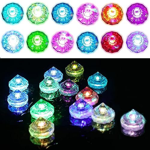 Cisixin 12 Stück LED Glühen Licht,LED Eiswürfel Farbwechsel Blinkende Eiswürfel für Getränke,Flüssigsensor Blinken Glühen Licht,LED Ice Cube Dekorative für Party,Hochzeit,Club und Bar