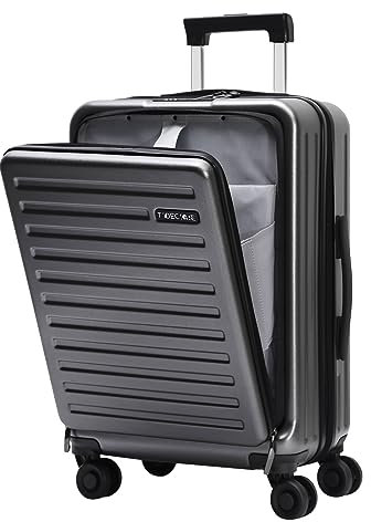 TydeCkare Valise Rigide avec Avant Poche Ordinateur, 56x26x37cm ABS+PC Ultra Légère,4 roulettes Doubles Pivotantes et Serrure TSA Valise Trolley de Voyage Portable, Gris Foncé