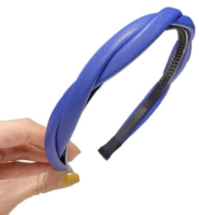 Leder-Stirnband,Zweisträngiges Geflochtenes Stirnband für Damen,Rutschfestes Elastisches Haarreifen,Stirnbänder mit Zähnen Dünne,Haarreif Haarschmuck für Damen und Mädchen,Dunkelblau