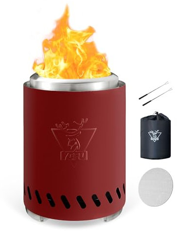 YEFU Tisch-Feuerstelle, 24,6 x 18 cm, raucharmer Campingkocher für Outdoor & Terrasse, mit Pellets oder Holz betrieben, sicher brennende Tisch-Feuerstelle, mit Reisetasche & 2 Mini-Sticks & feuerfeste