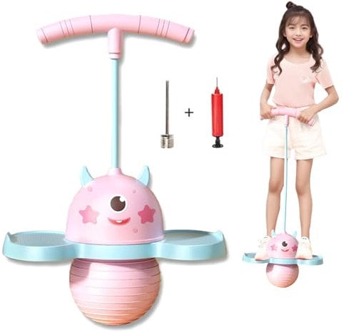 Pogo-Stick, Pogo ball, Hüpfball Springstöcke - Balance, Koordination und Spaß! | pogo-ball kinder, Fitness- und sensomotorisches Trainingsgerät | Verstellbarer Griff, 200 kg Tragfähigkeit (Rosa)